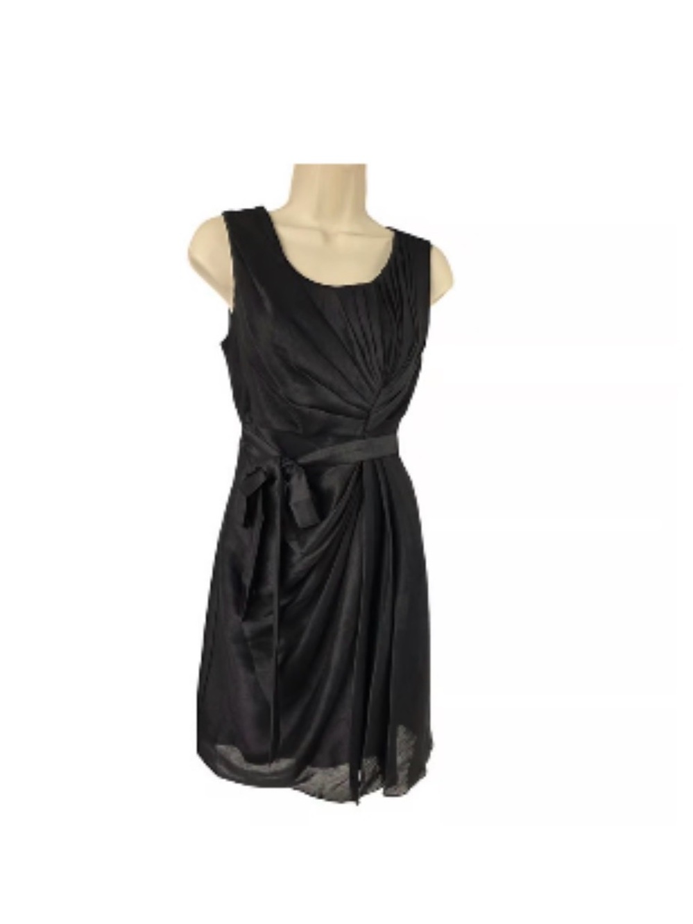 Anthropologie Quillaree Black Silk Linen Dress Pleating Wrap Belt SZ 10 EUC